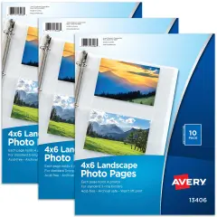 Avery Clear Photo Album Pages for 3 Ring Binders, 10 Sleeves Holds 40 Total Horizontal 4" x 6" Photos, 3 Packs, 30 Sleeves Total (13406)