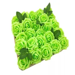 25pcs Artificial Flowers Real Looking Foam Roses Decoration DIY Green