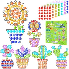 6 Pcs Spring Arts Crafts DIY Flower Potted Gem Diamond Suncatcher Craft for Kids Succulents Window Diamond Plant Painting Gifts Exchange for Teen School Classroom Activities Games Party Decors
