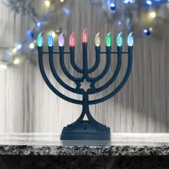 Rite Lite LED Glow Color Changing Hanukkah Menorah - 13" - Navy Blue
