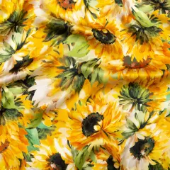 1 Yard Yellow and Green Sunflowers Digitally Printed Painterly Silk Charmeuse Fabric 55 inch Width