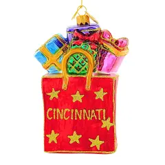 Huras Family 5.25 In Successful Shopping Cincinnati Christmas Tree Ornament , Christmas Decor Hand Painted Keepsake Red