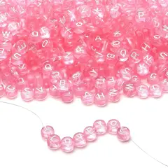 1500PCS Acrylic Letter Beads Alphabet White Letters Pink Transparent Round Bead 7&times;4mm for Jewelry Bracelets Necklaces Key Chains Making