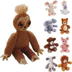 Little Crochet Friend Animals Crochet Kit, Sloth, 8", Complete Kit, Learn to Animal Starter Kit for All Ages, Includes Instructions, DIY Amigurumi Kits