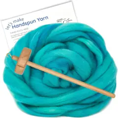 LEARN TO SPIN - Beginner's Spinning Kit with Hand Dyed BFL Roving, Drop Spindle & Printed Instructions w/ Video. Many Colors. Turquoise