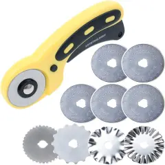 45mm Rotary Cutter Set with 9 Pack Replacement Rotary Blades Skip Rotary Blades Pinking Rotary Blades for Sewing Fabric Leather Quilting Cutter Paper Perforating Tool