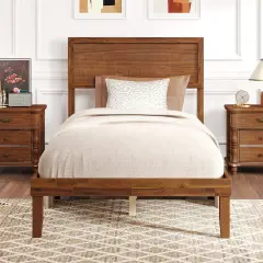 Bed Frame with Headboard and Wooden Slats Support