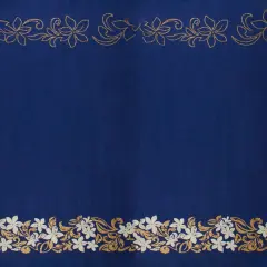 1 Yard Tiare & Swirls Double Border Glitter Polyester Fabric 56 Inch Width Blue