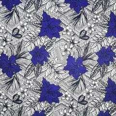 1 Yard All Over Tropical Flowers & Leaves Polyester Fabric 60 Inch Width Purple