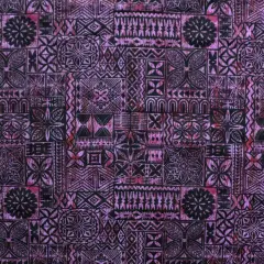 1 Yard Polynesian Tapa Print Peachskin Fabric for Cultural Crafts and Decorative Projects 60 Inch Width Purple