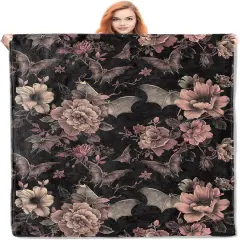 Gothic Blanket, Floral and Bat Halloween