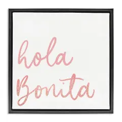 Stupell Industries Hola Bonita Rosa Framed Floater Canvas Wall Art Black Floater Frame