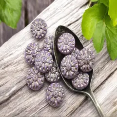 *12* 15mm Platinum Washed Lilac Silk Dahlia Flower Coin Beads