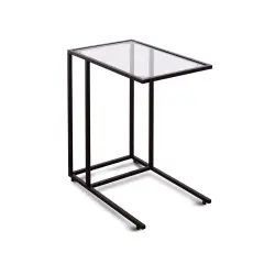 Coffee Side End Table with Glass Top and Sturdy Metal Frame