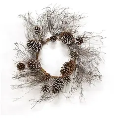 Snow Fallen Twig & Pinecone Wreath 24"