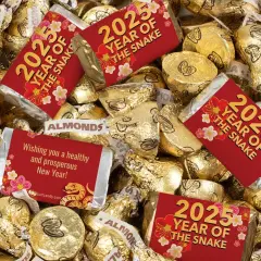 131 Pcs Chinese New Year Candy Party Favors Hershey's Miniatures and Gold Almond Kisses Chocolate by Just Candy (1.65 lbs)