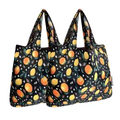 Wrapables Foldable Tote Nylon Reusable Grocery Bag (Set of 2), Oranges & Lemons