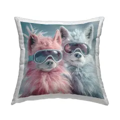 Foxes in Winter Goggles Outdoor Printed Pillow Design by Lazar Studio, 18 x 7 x 18