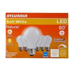 6Pk - Sylvania TruWave 8W A19 LED Soft White 2700K Dimmable Bulb - 60w Equiv.