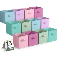 Sorbus Large 13" Storage Bins - 12 Pack Sturdy Collapsible Fabric Storage Cubes with Handle Pastel combo