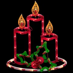 Northlight 16.5" Lighted Candles with Holly and Berry Christmas Window Silhouette Red