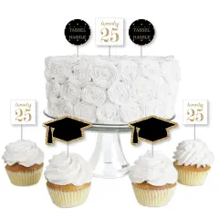 Big Dot of Happiness Gold 2025 Graduation Party - Dessert Cupcake Toppers - Clear Treat Picks - Set of 24