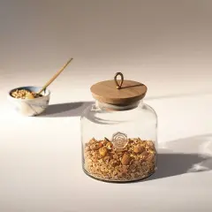Madin Glass Jar with Wooden Lid - Elegant Storage Container for Kitchen & Home-700ml