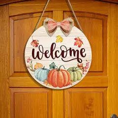 Door Sign Fall Welcome Sign Autumn Pumpkin Wood Door(Pastel shades)