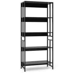 5-Tier Bookshelf with Adjustable and Tiltable Shelves Black