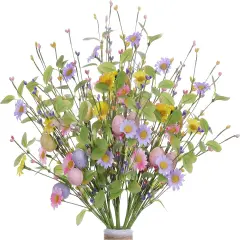 6 Pack Easter Egg Picks,17 Inch Tall Artificial Easter Flower and Berry Stems with Green Leaves