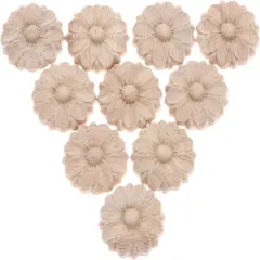 10-Pack Wood Rosettes Little Onlay Appliques, Unpainted Round Flower Carving Craft Decals for Home Chests Cabinet Door Cupboard Dresser Bed Wall Pew Wardrobe Furniture Decor (Dia-3cm/1.18")