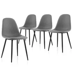 Dining Chairs Set of 4 with Black Metal Legs-Grey