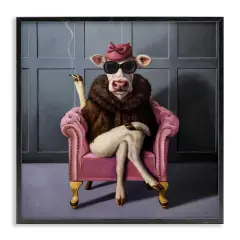 Stupell Industries Chic Pink Glam Fashionable Cow Framed Giclee Art Black Frame