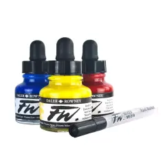 Daler-Rowney FW Acrylic Ink Set 3/Pkg-Primary