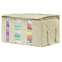 Sorbus Foldable Storage Bag Organizer 1 Pack with 3 Sections, Great Clothes, Blankets, and More Beige
