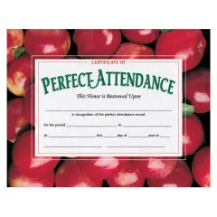 Certificate of Perfect Attendance, 8.5" x 11", Pack of 30