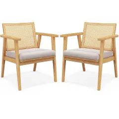 Costway Mid Century Modern Accent Chairs Set of 2/4 with Breathable Rattan Back Dining Room