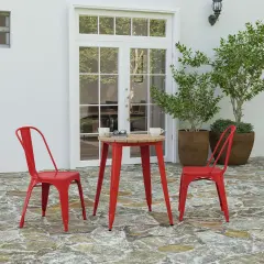 Merrick Lane Dryden Indoor/Outdoor Dining Table, 23.75" Round All Weather Poly Resin Top with Steel Base Brown Top/Red Frame