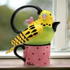 Ceramic Yellow Parakeet Bird Tea For One, Gift for Her, Gift for Mom, Kitchen D&eacute;cor, Tea Party D&eacute;cor, Caf&eacute; D&eacute;cor, Birdwatcher Gift