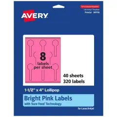 Avery Bright Pink Paper Labels, 1.5" x 4" Lollipop
