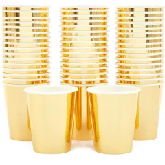 50 Pack 9oz Gold Party Disposable Cups for Hot Drinks, Party Supplies, Weddings, Bridal Showers