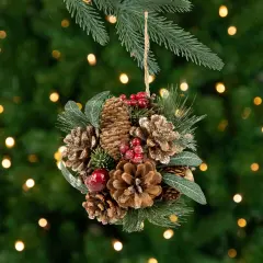 Northlight Mixed Foliage Frosted Pinecone and Berry Christmas Ball Ornament - 6" Green