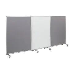 Mobile Dry-Erase and Flannel Room Divider, 3-Panel, School Supplies Grey