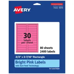 Avery Bright Pink Paper Labels, 2/3" x 3-7/16" Rectangle