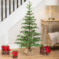 Northlight Pre-lit Christmas Tree with Pinecones and Burlap Base - 4' - Clear Lights Green