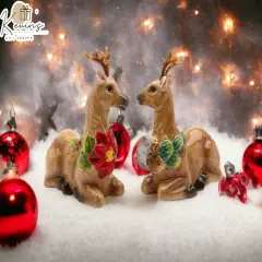 Hand Painted Ceramic Christmas Reindeer Salt & Pepper Shakers, Home D&eacute;cor, Gift for Her, Gift for Mom, Kitchen D&eacute;cor, Christmas D&eacute;cor