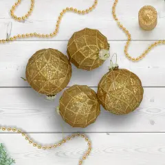Northlight Geometric Glittered Mercury Glass Ball Christmas Ornaments - 3" (80mm) - Gold- 4ct