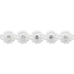 3/8" Rhinestone Flower Trim | 5 yard cut White