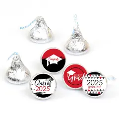 Big Dot of Happiness 2025 Red Graduation Party Round Candy Sticker Favors - Labels Fits Chocolate Candy (1 Sheet of 108)