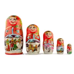 Set of 5 Winter NightWooden Nesting Dolls 6.5 Inches